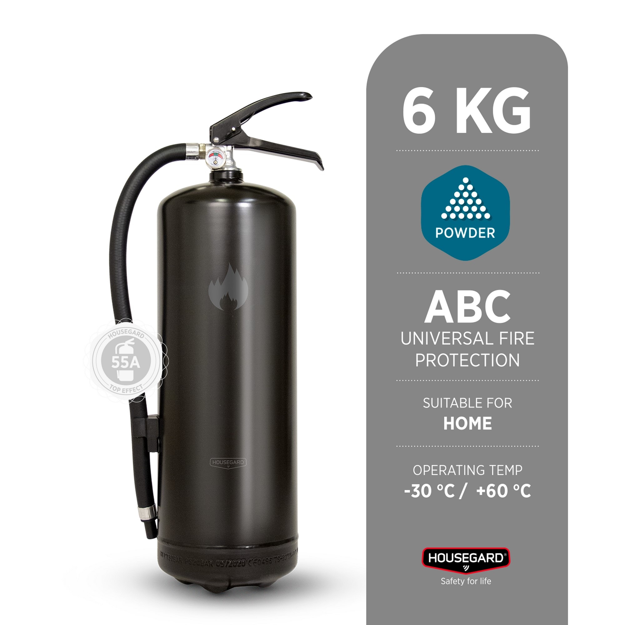 Design by Housegard  Fire Extinguisher, 6kg Powder, Black