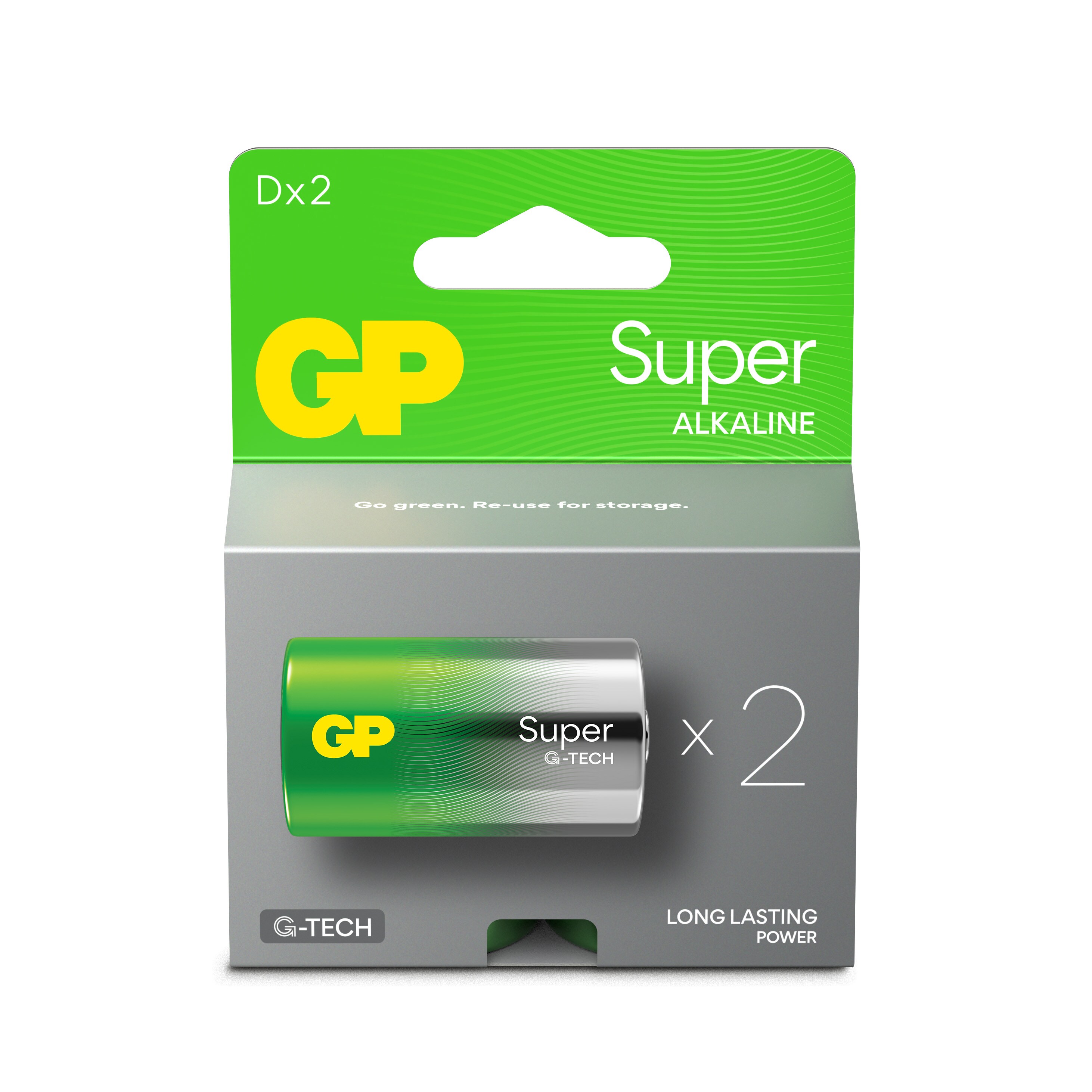 GP Super Alkaline D-battery, 13A/LR20, 2-pac
