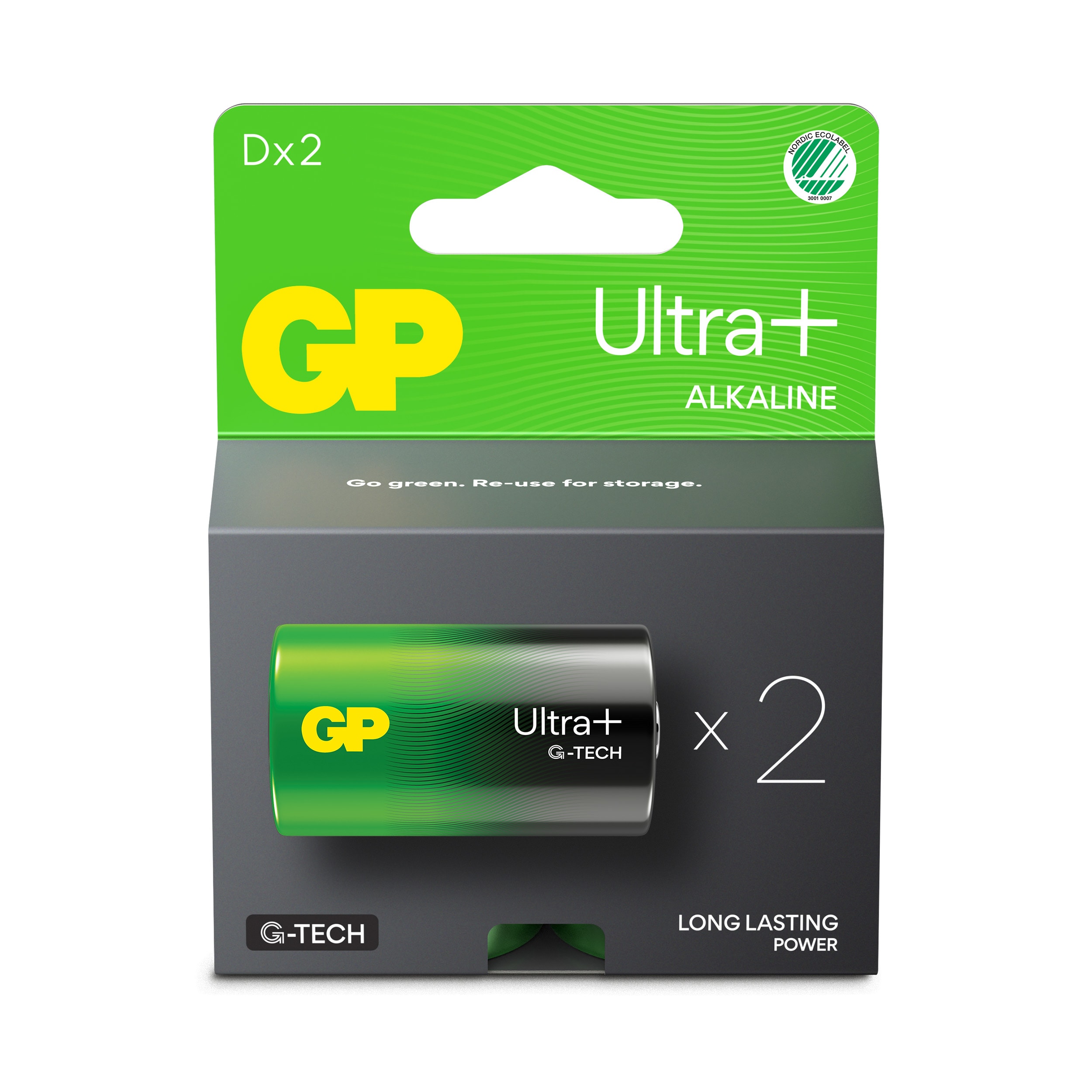 GP Ultra Plus Alkaline D Battery, 13AUP/LR20, 2-pack