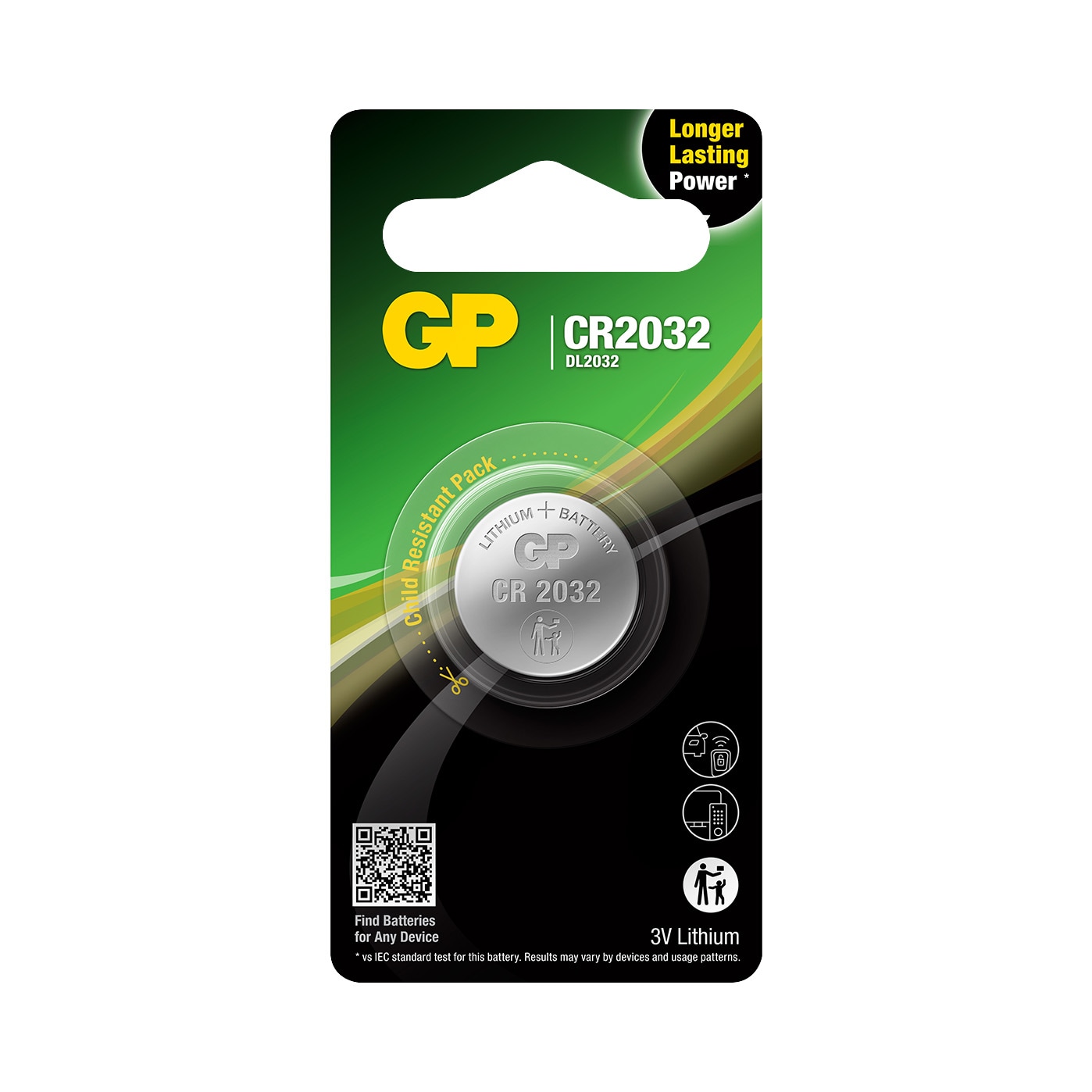 GP button cell, Lithium, CR2032, 1-pack