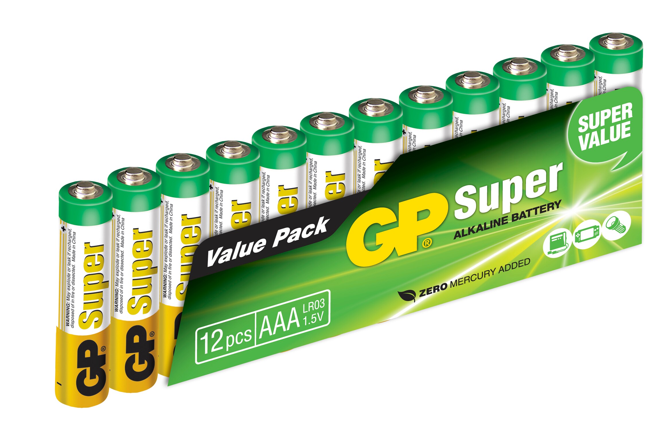 GP Super Alkaline AAA-batteri, 24A/LR03, 12-pac