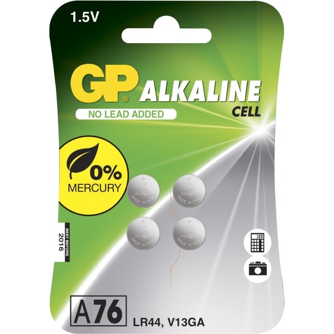 GP button cell 1,5V, A76/LR44, 4-pac