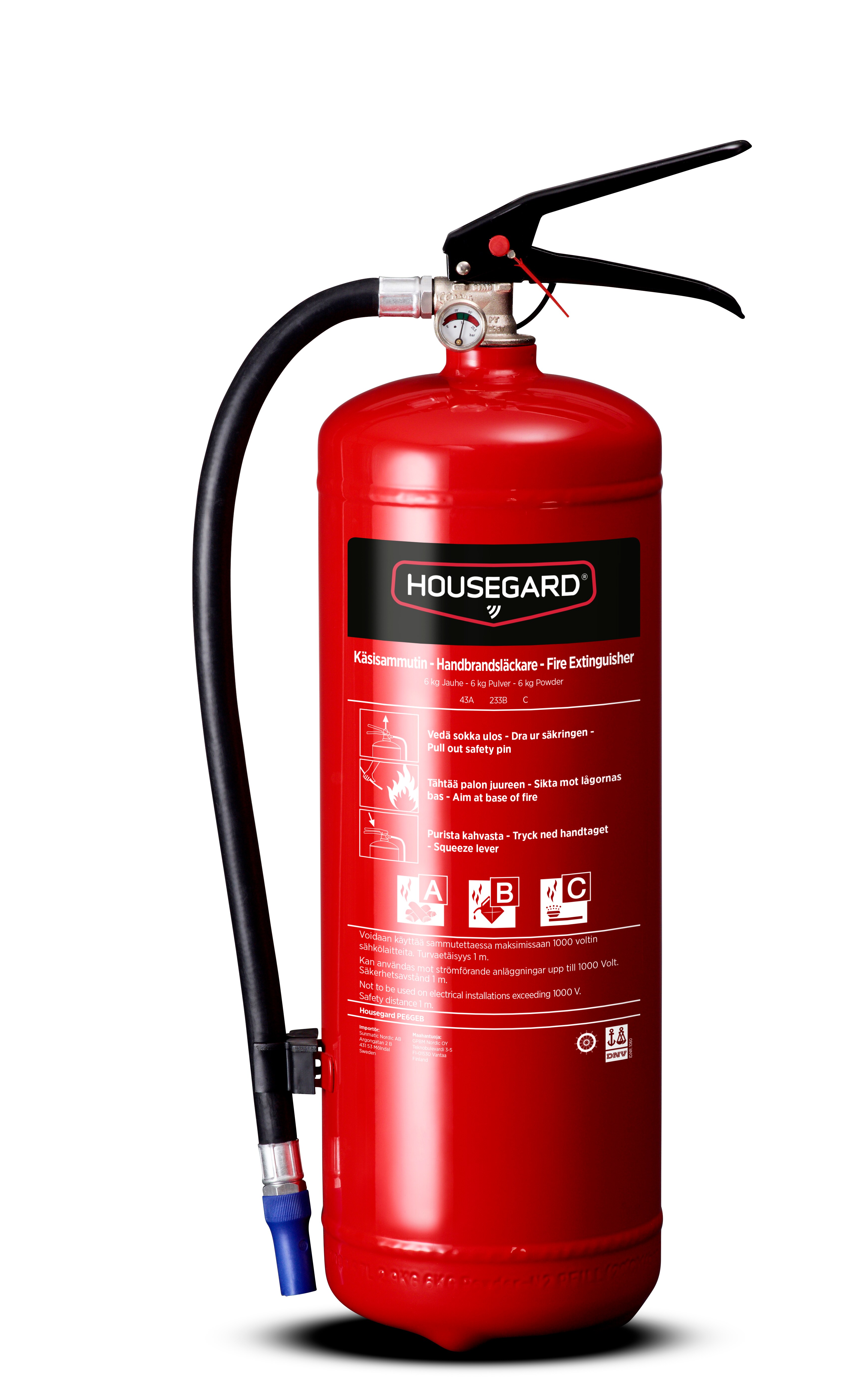 Fire extinguisher, Housegard 6 kg powder, red, PE6GEB 43A