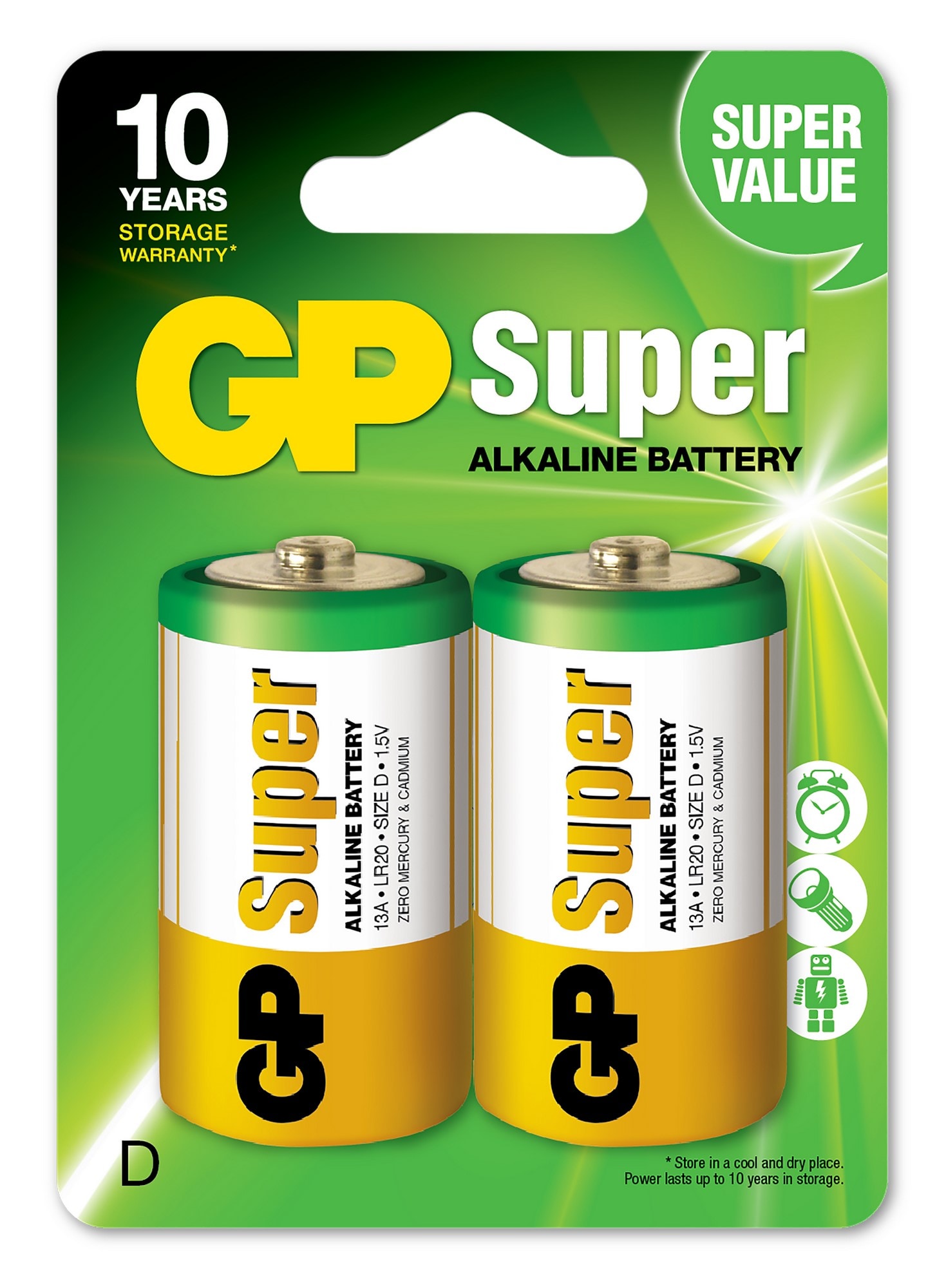 GP Super Alkaline D-battery, 13A/LR20, 2-pac