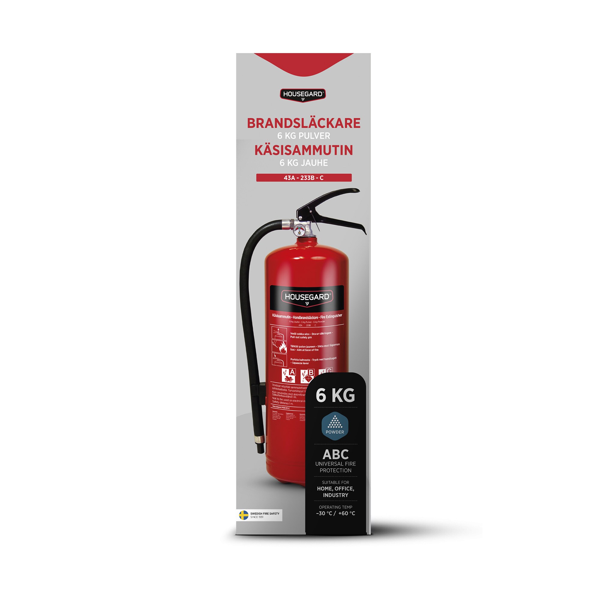 Fire extinguisher, Housegard 6 kg powder, red, PE6HR-C 43A