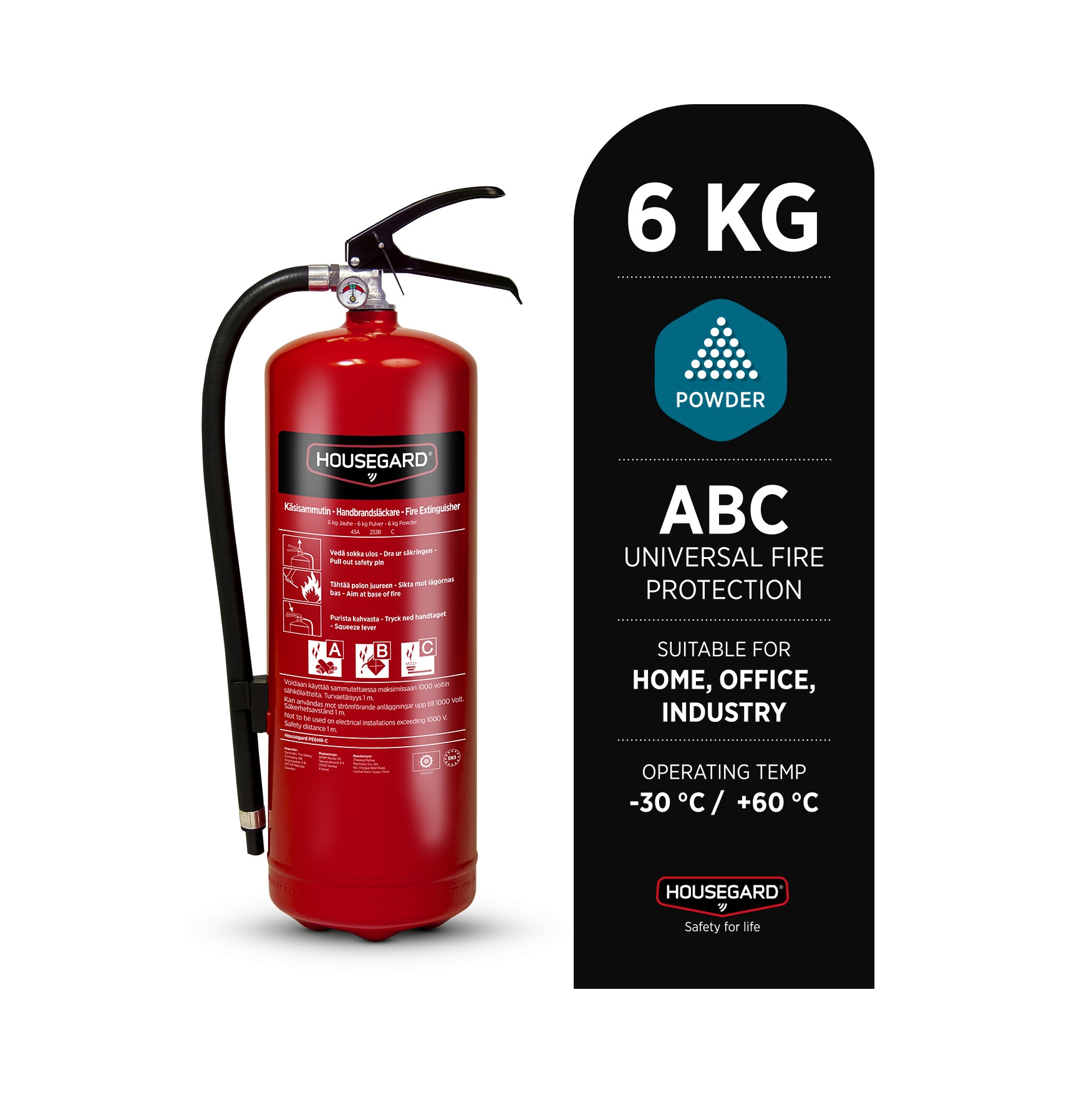 Fire extinguisher, Housegard 6 kg powder, red, PE6HR-C 43A