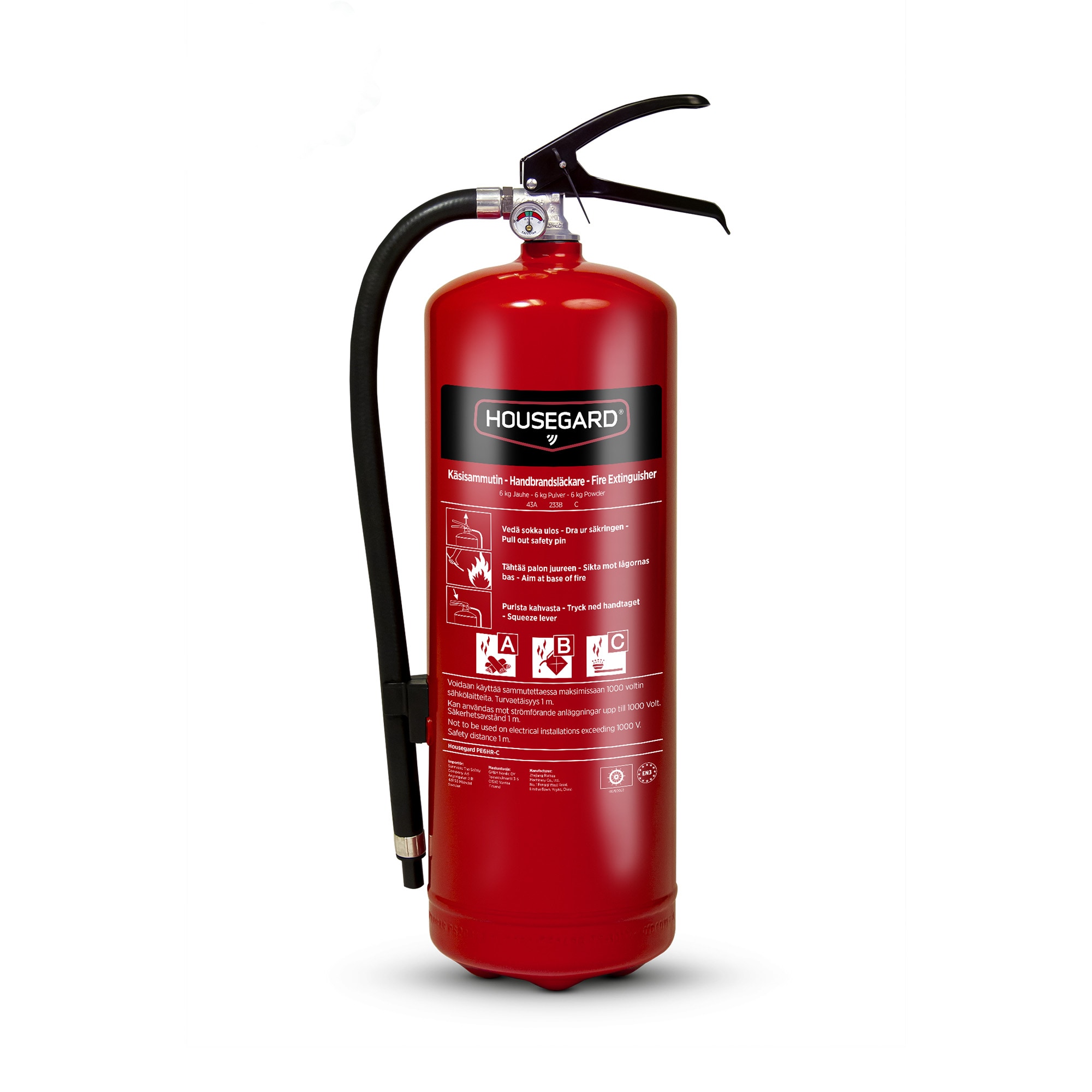 Fire extinguisher, Housegard 6 kg powder, red, PE6HR-C 43A